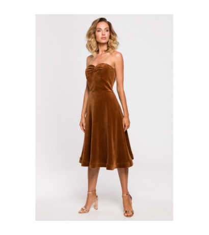 M638 Velour dress with corset - cognac