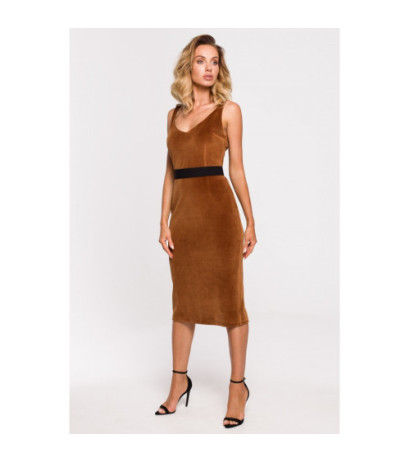 M639 Velour dress with belt - cognac