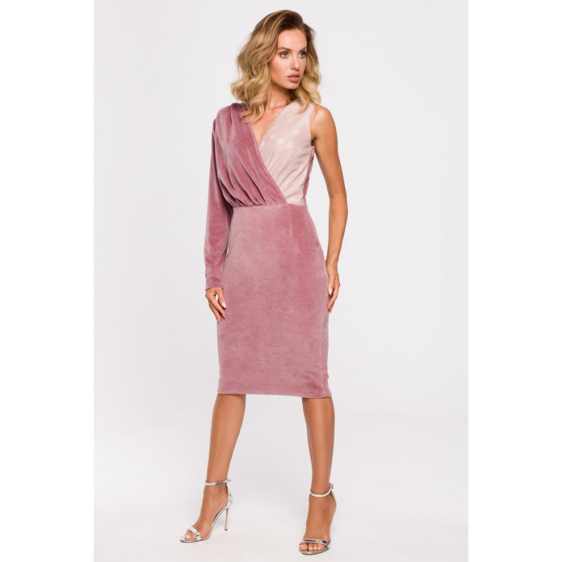 M640 Asymmetrical dress in combined materials - dirty pink