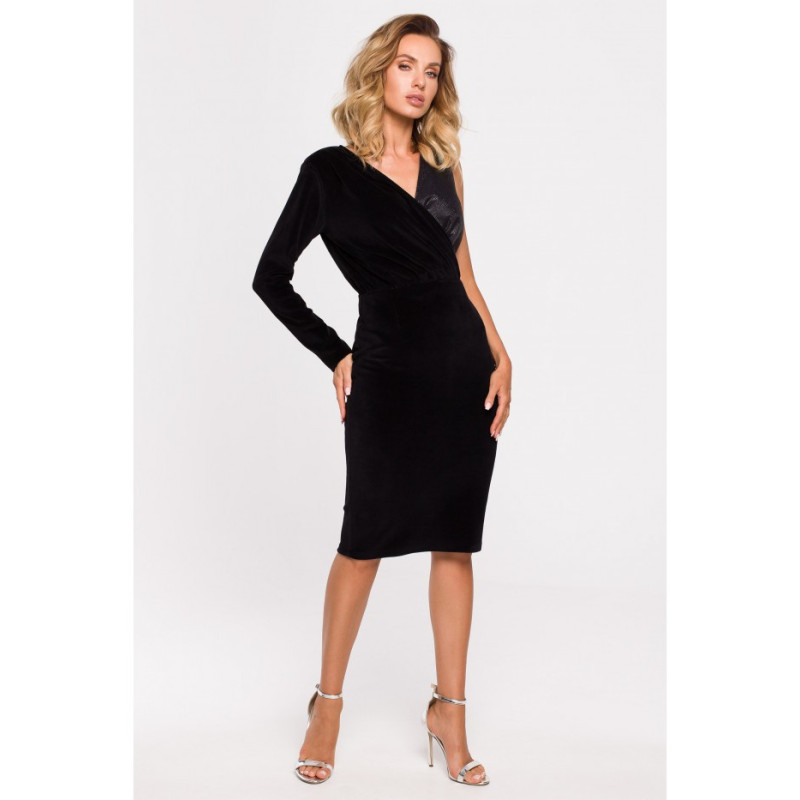 M640 Asymmetrical dress in combined materials - black