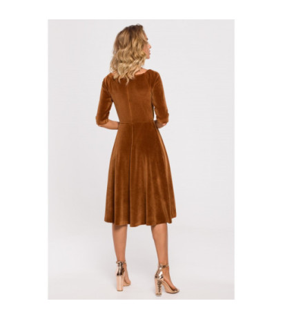 M645 Velour dress with shoulder neckline - cognac