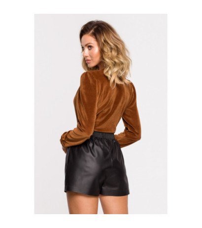 M648 Velour body with overlap neckline - cognac