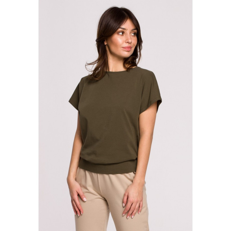 B224 Blouse with cutouts on the back - khaki