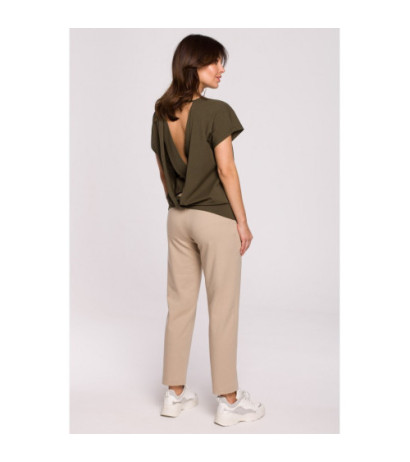 B224 Blouse with cutouts on the back - khaki