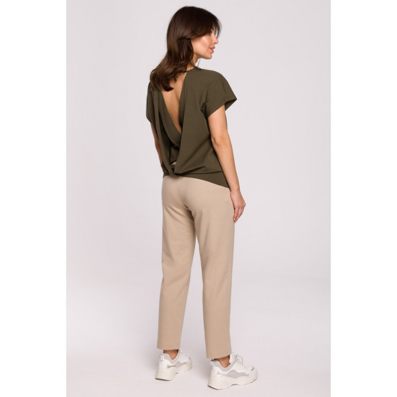 B224 Blouse with cutouts on the back - khaki