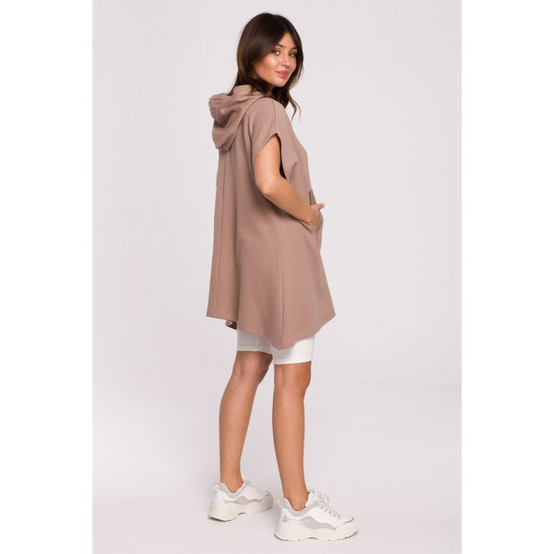 B226 Trapeze tunic with kangaroo pocket - cappuccino