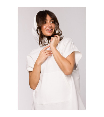 B226 Trapeze tunic with kangaroo pocket - ecru