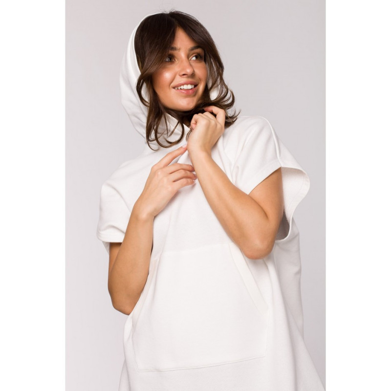 B226 Trapeze tunic with kangaroo pocket - ecru