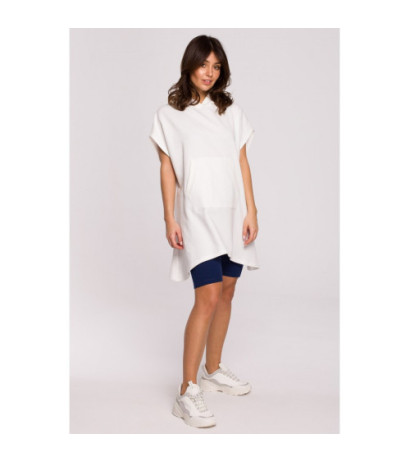 B226 Trapeze tunic with kangaroo pocket - ecru