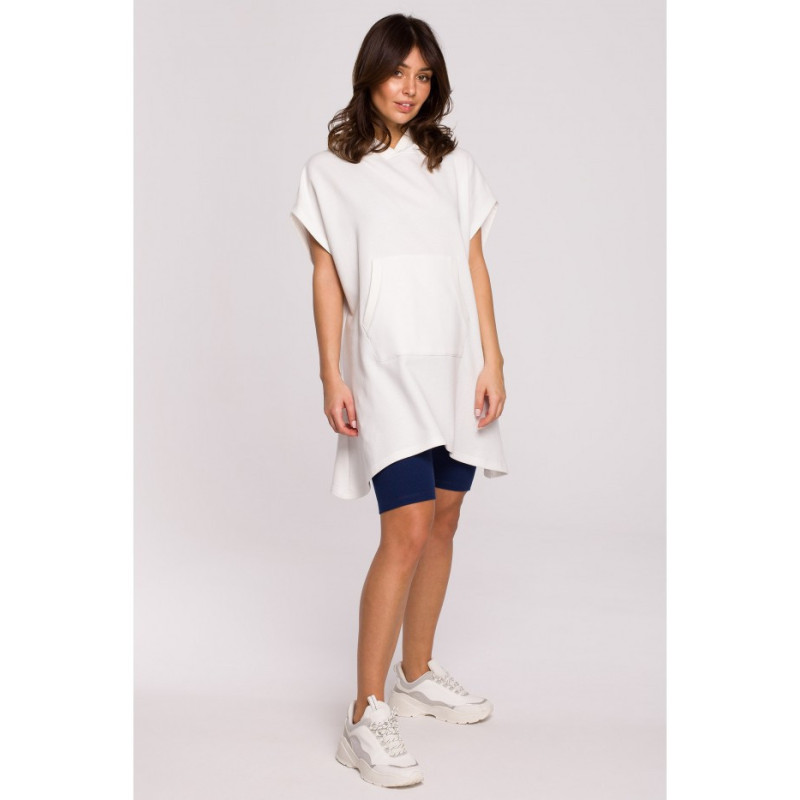 B226 Trapeze tunic with kangaroo pocket - ecru