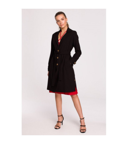 S294 Tie belt coat - black