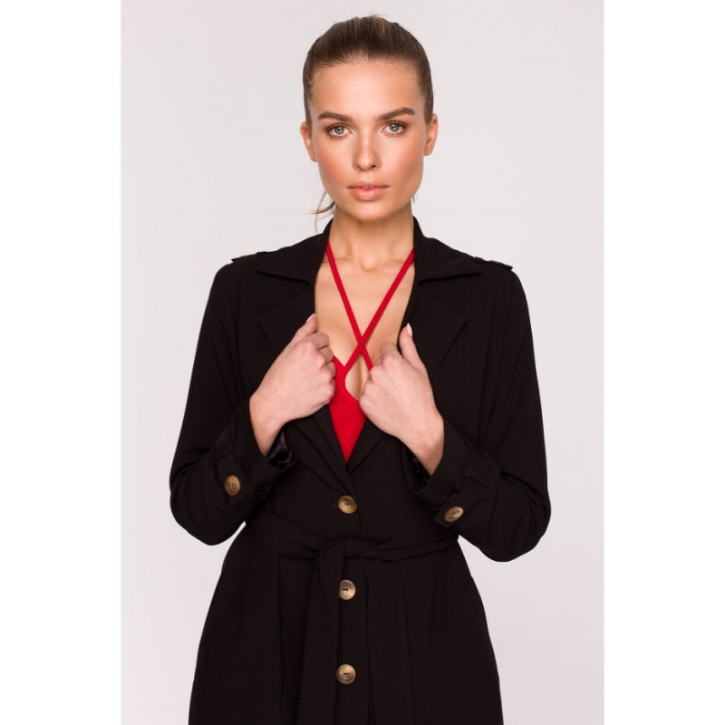 S294 Tie belt coat - black