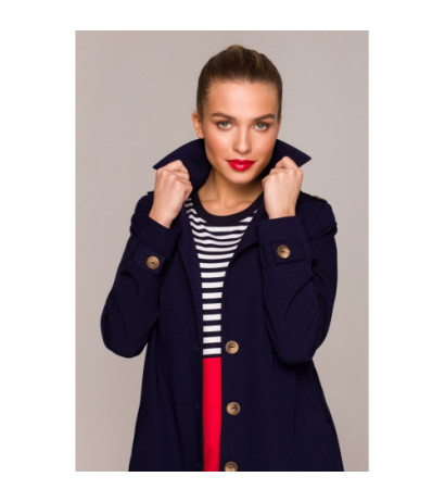 S294 Tie belt coat - navy blue