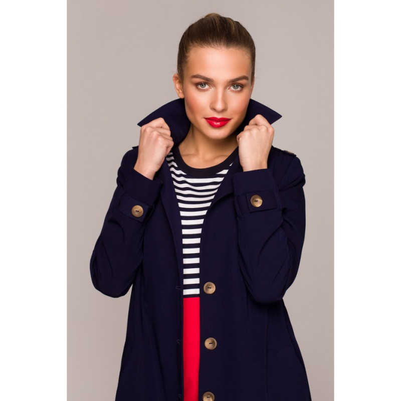 S294 Tie belt coat - navy blue