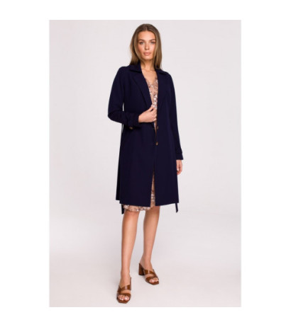 S294 Tie belt coat - navy blue