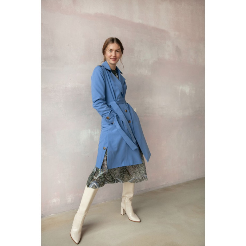 S294 Tie belt coat - blue