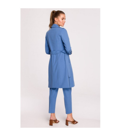 S294 Tie belt coat - blue