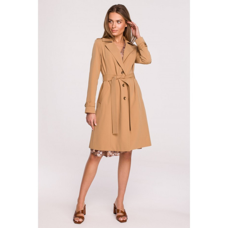 S294 Tie belt coat - camellia