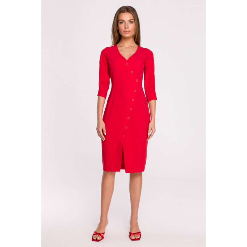 S295 Dress with asymmetrical front and buttons - red