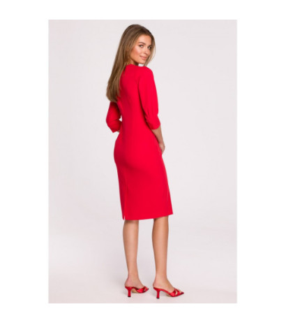 S295 Dress with asymmetrical front and buttons - red