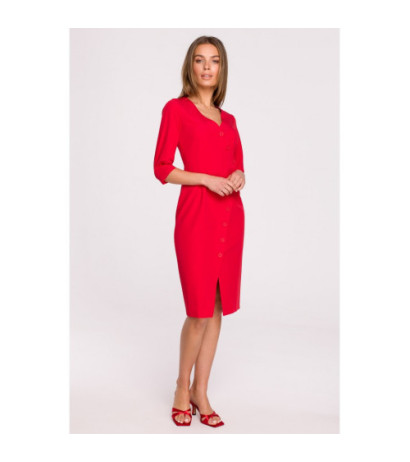 S295 Dress with asymmetrical front and buttons - red