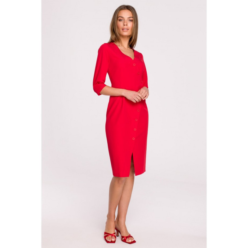 S295 Dress with asymmetrical front and buttons - red