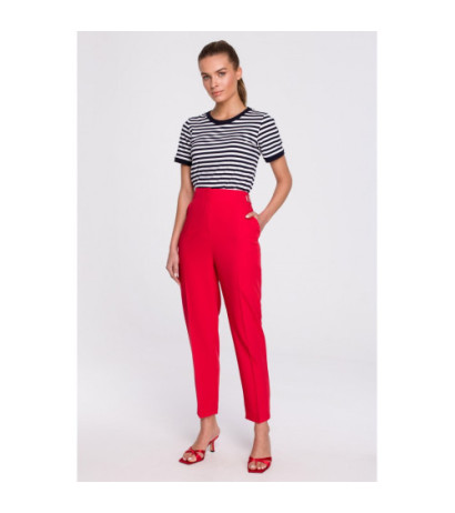 S296 High-waisted pants with buckles - red