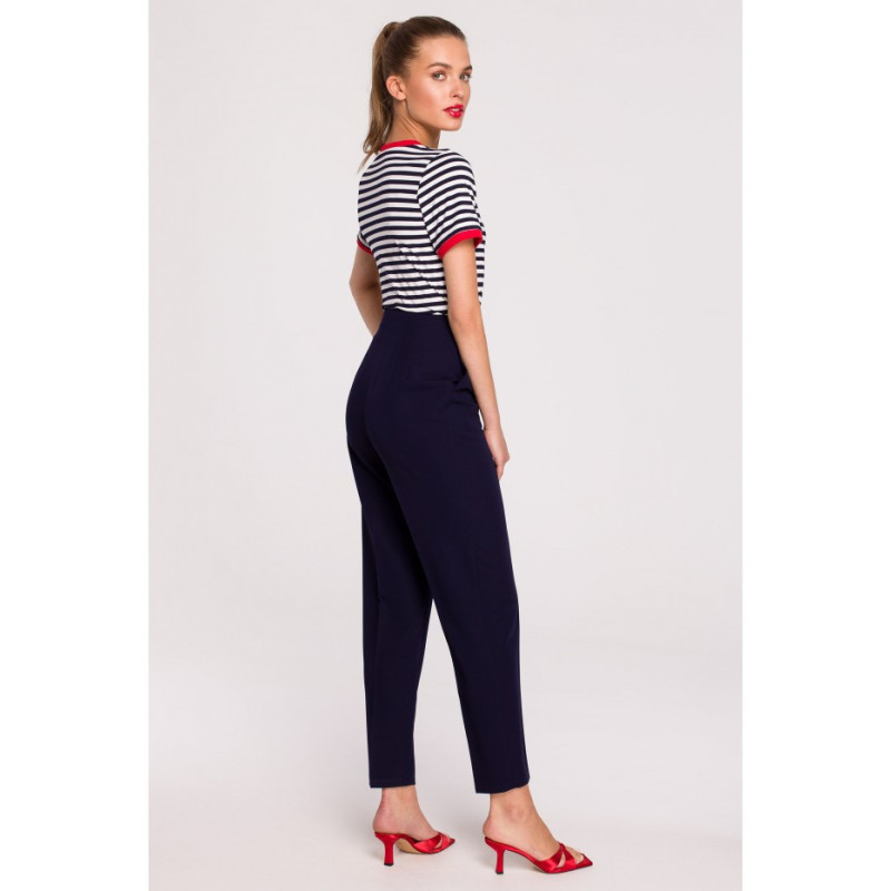 S296 High-waisted pants with buckles - navy blue