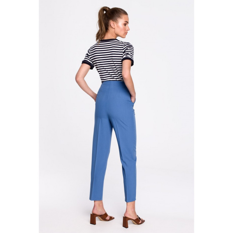 S296 High-waisted pants with buckles - blue