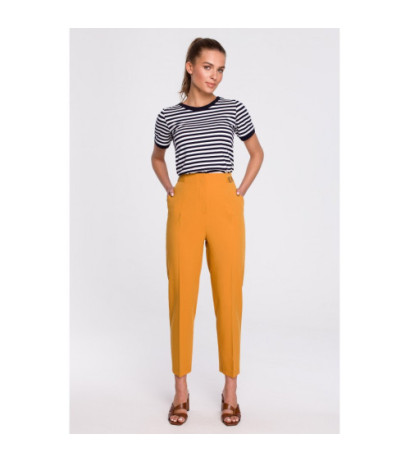 S296 High-waisted pants with buckles - yellow