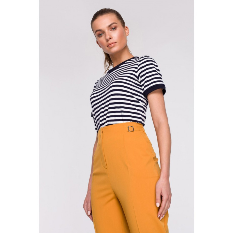 S296 High-waisted pants with buckles - yellow