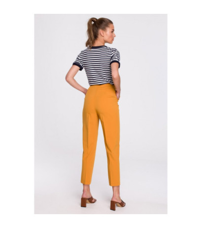 S296 High-waisted pants with buckles - yellow