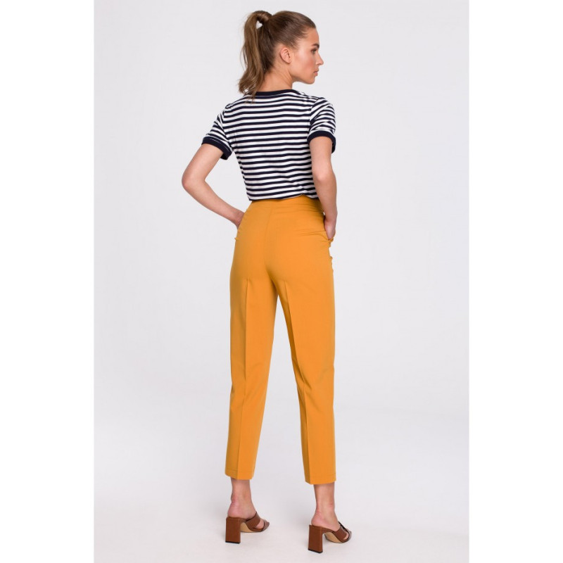 S296 High-waisted pants with buckles - yellow