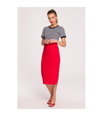 S297 Pencil skirt with high waist and buckles - red