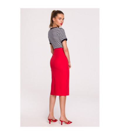 S297 Pencil skirt with high waist and buckles - red