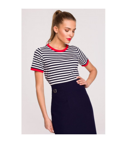 S297 Pencil skirt with high waist and buckles - navy blue