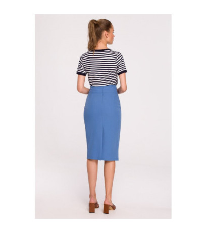 S297 Pencil skirt with high waist and buckles - blue