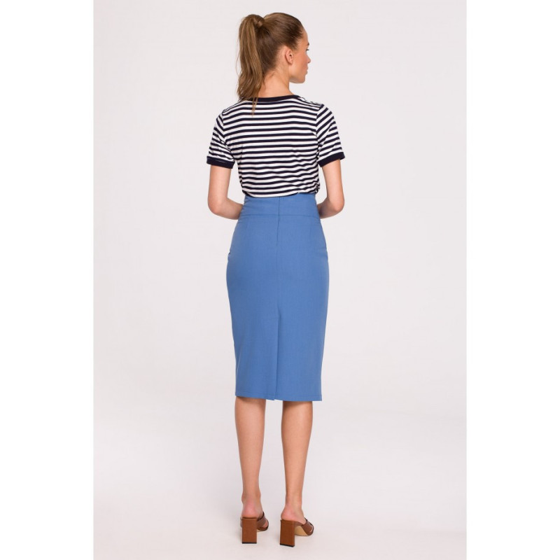 S297 Pencil skirt with high waist and buckles - blue