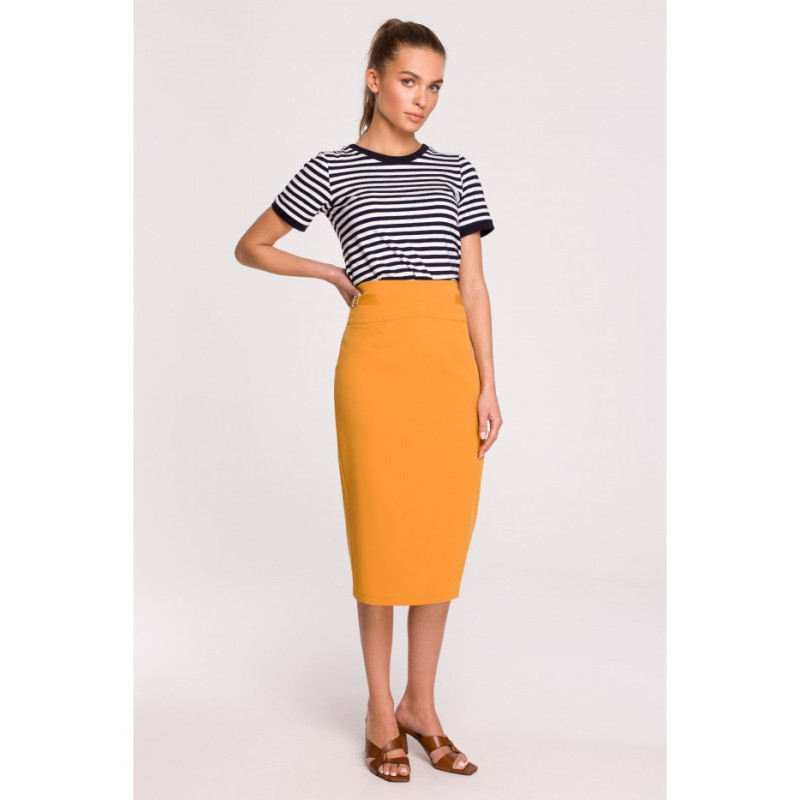 S297 Pencil skirt with high waist and buckles - yellow