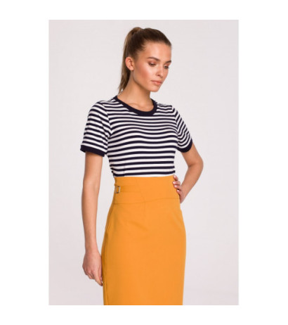 S297 Pencil skirt with high waist and buckles - yellow