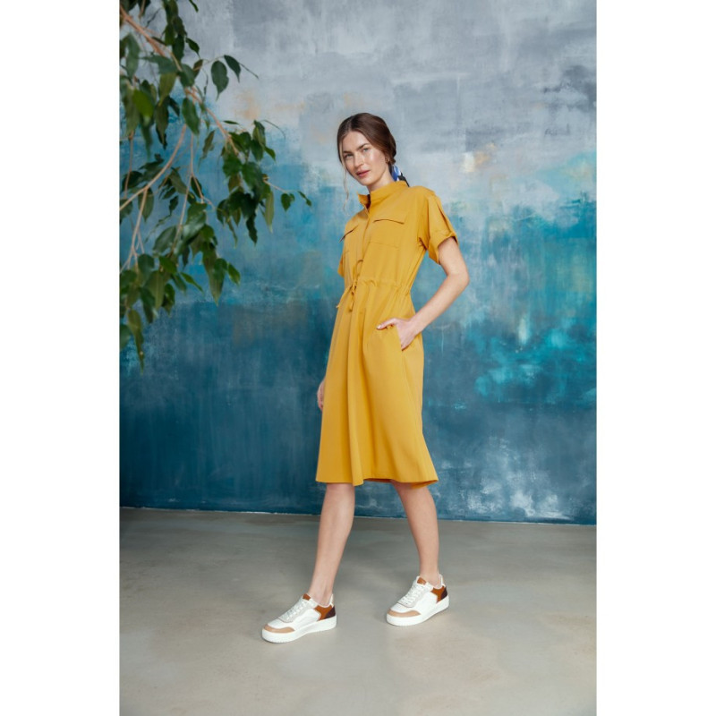 S298 Dress with pockets and binding - yellow