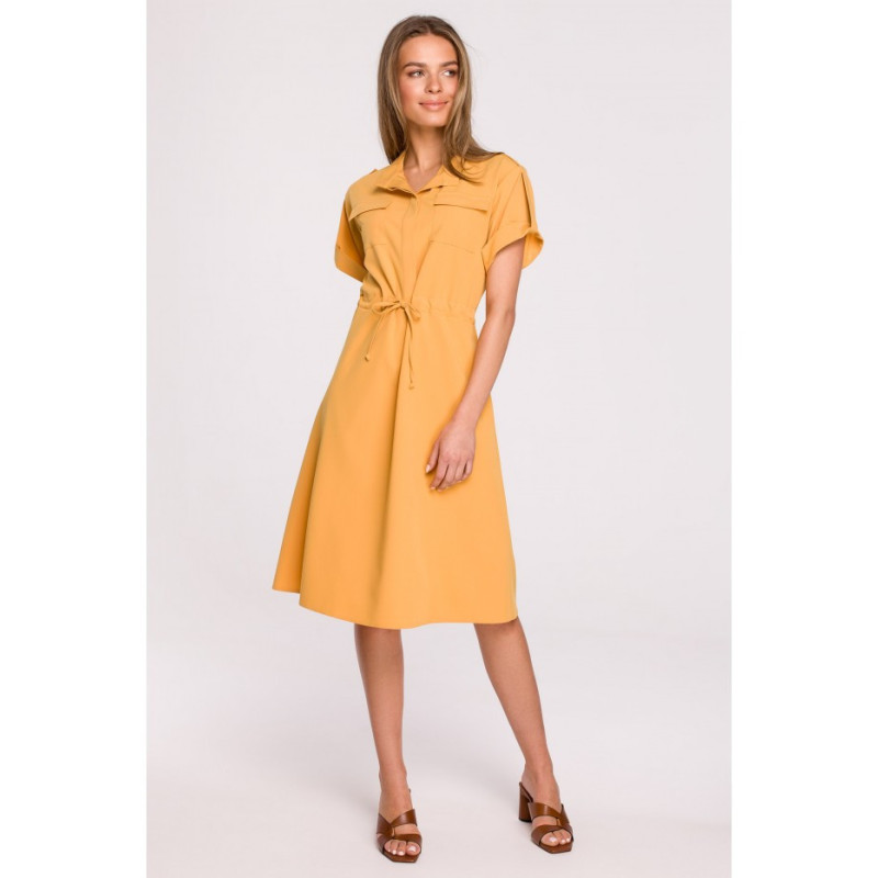 S298 Dress with pockets and binding - yellow