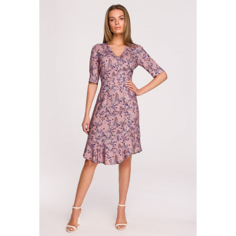 S299 Floral dress with ruffle and decorative buttons - model 2