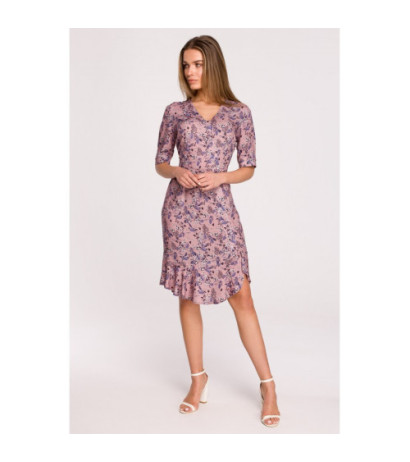 S299 Floral dress with ruffle and decorative buttons - model 2