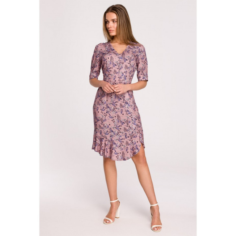 S299 Floral dress with ruffle and decorative buttons - model 2