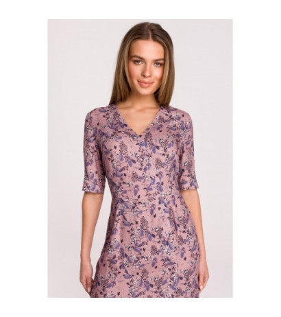 S299 Floral dress with ruffle and decorative buttons - model 2