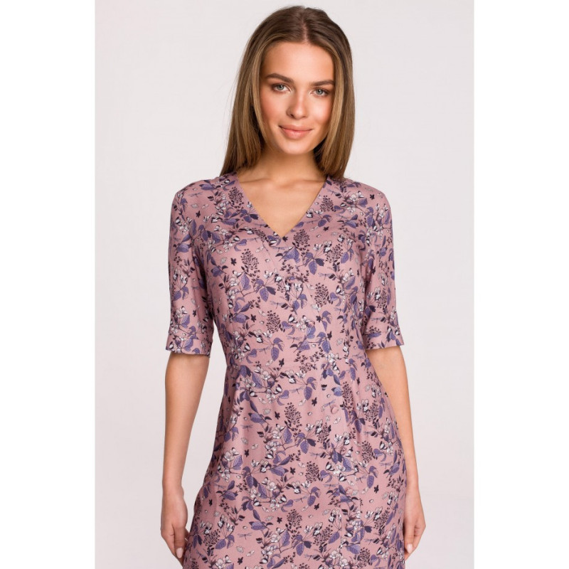 S299 Floral dress with ruffle and decorative buttons - model 2