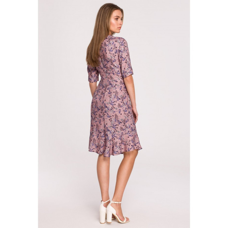 S299 Floral dress with ruffle and decorative buttons - model 2