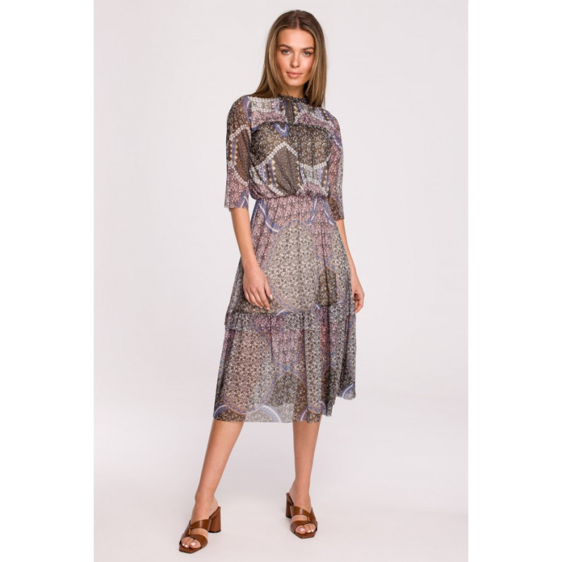 S301 Mesh dress with print and ruffles - model 1