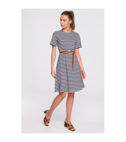 S306 Navy striped dress with belt - model 1